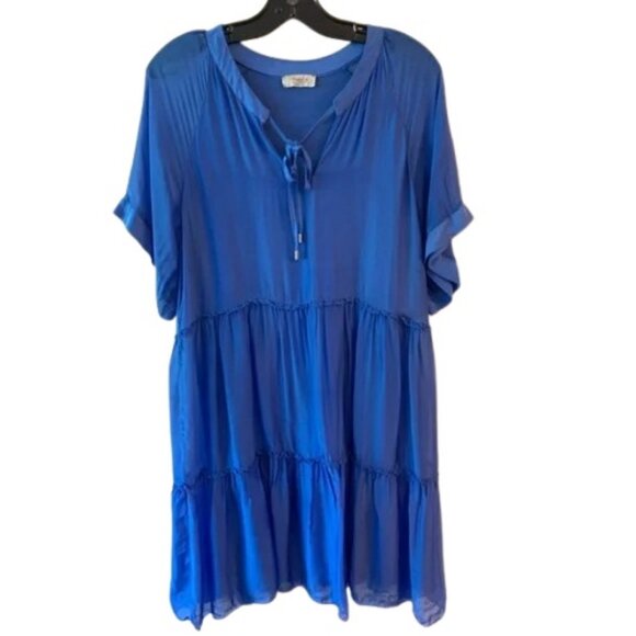 Angela Moda blue tiered ruffle midi dress size L - Picture 1 of 6